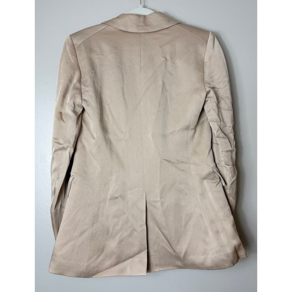 Veronica Beard Blazer Jacket 2 Dickey Tan Satin Long & Lean Office Quiet Luxury - Picture 2 of 9